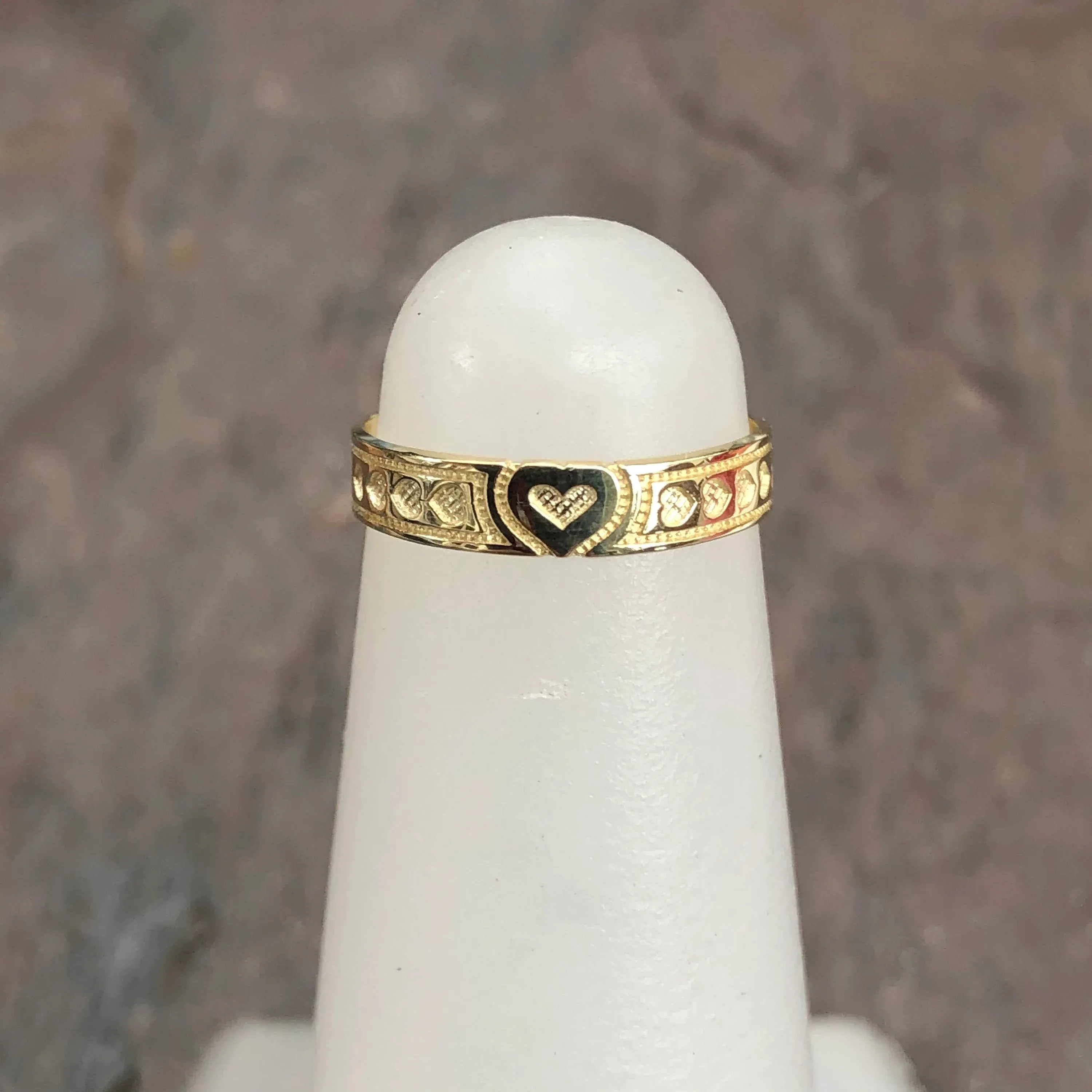 10KT Yellow Gold Embossed Patterned Hearts TOE Ring Adjustable NEW