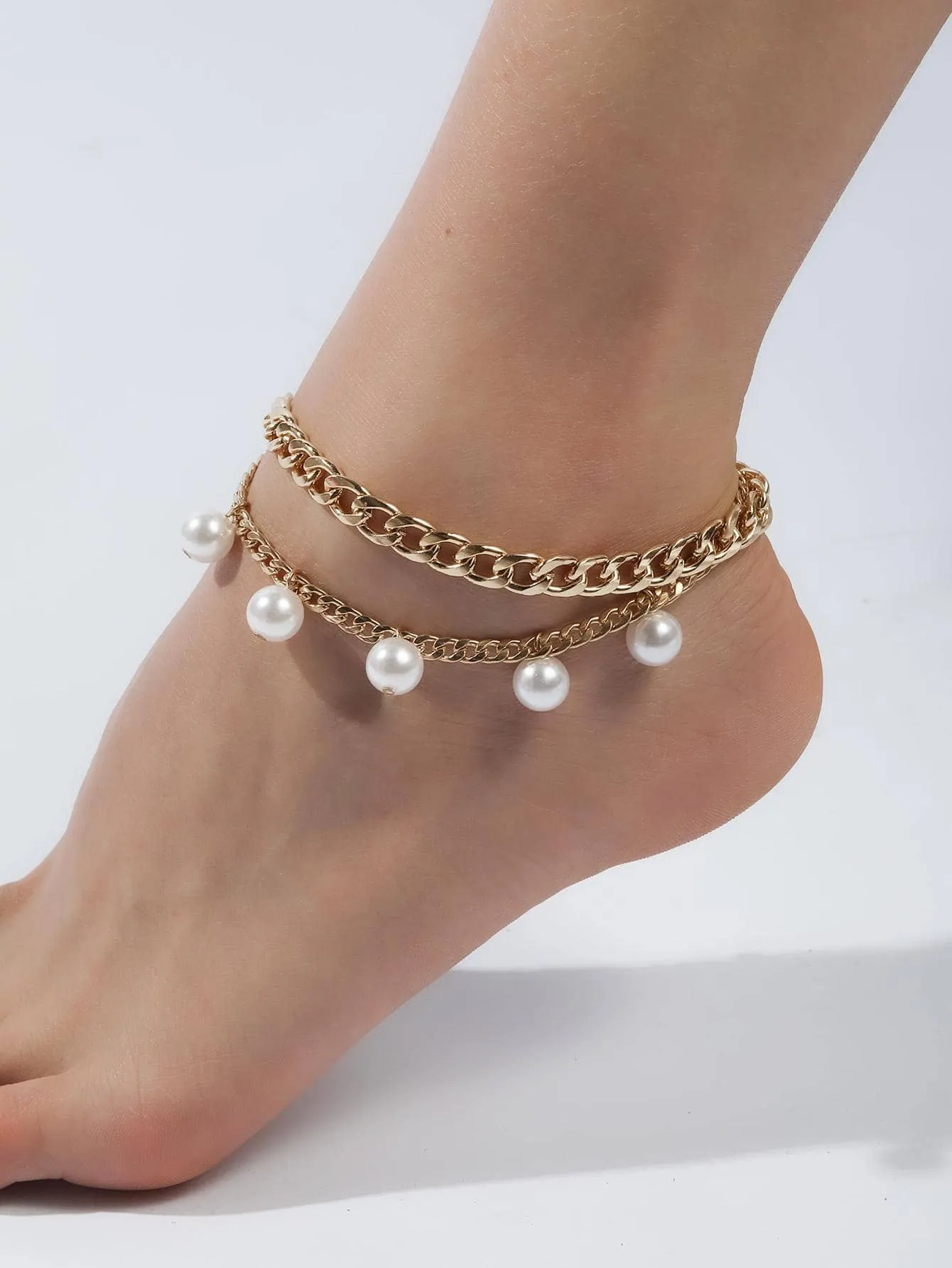 1pc Fashion Faux Pearl Charm Layered Anklet For Women For Daily Decoration