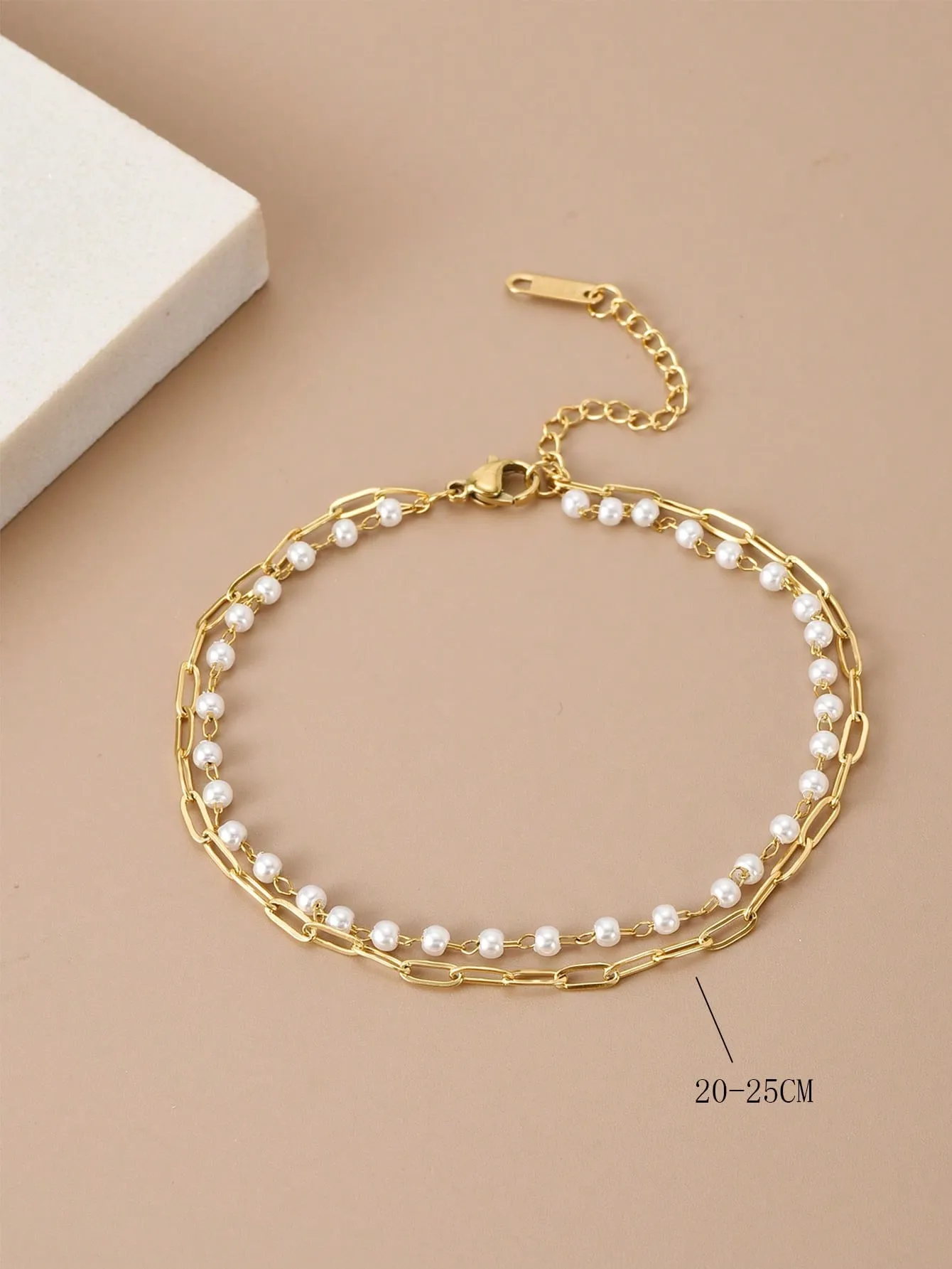 1pc Fashionable Stainless Steel Faux Pearl Decor Layered Anklet For Women For Daily Decoration