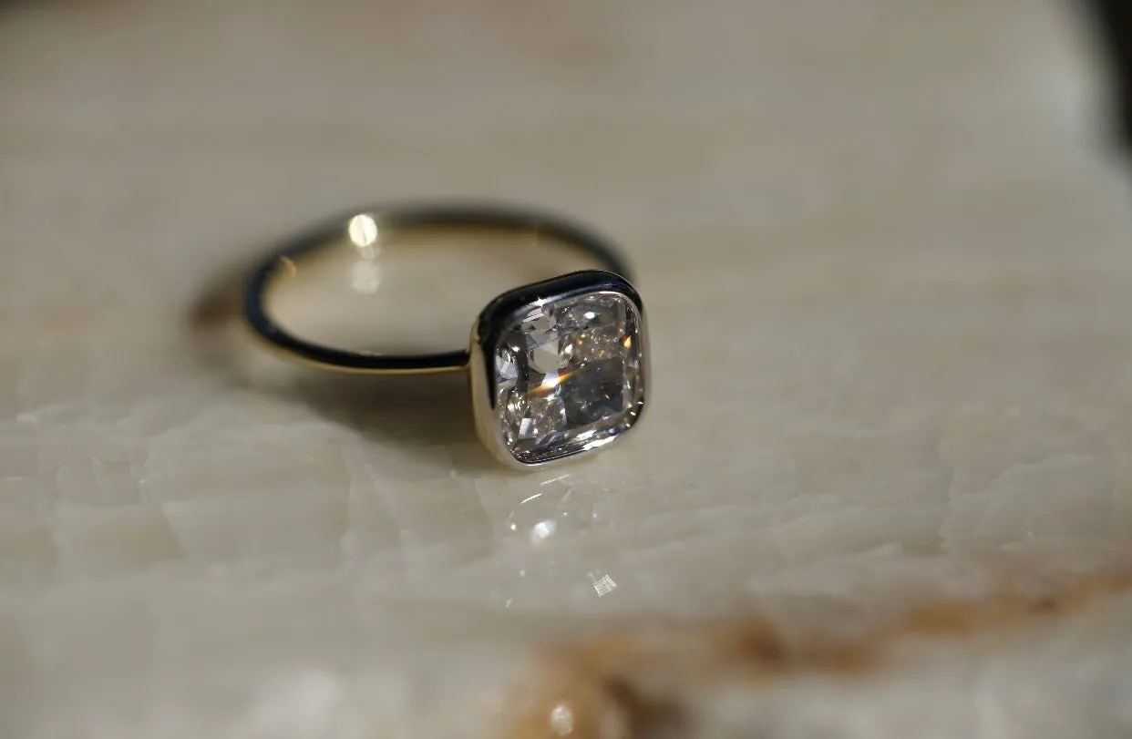 3.02CT Cushion CVD Bezel Set Engagemnt Ring