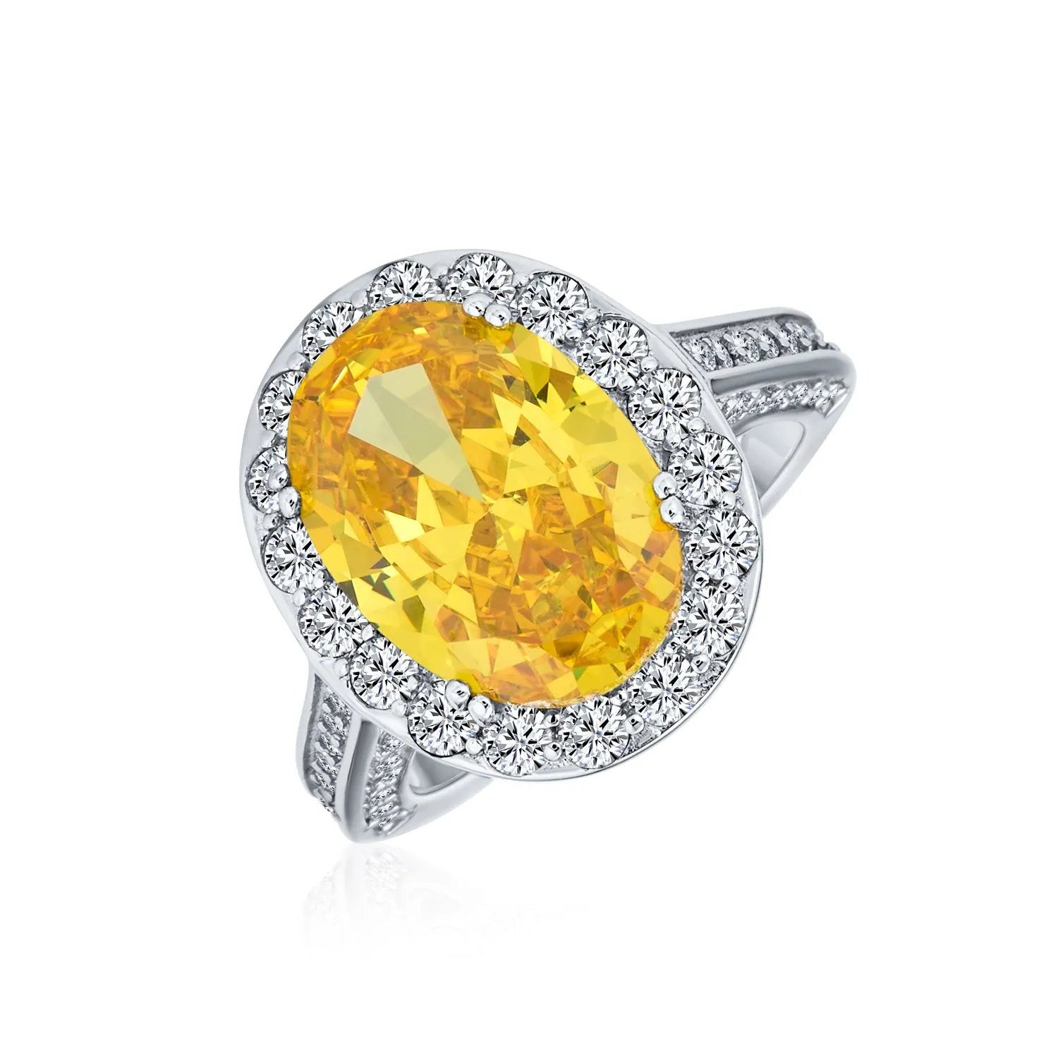 6CT Canary Yellow Oval Halo AAA CZ 925 Silver Engagement Ring with Pave Band