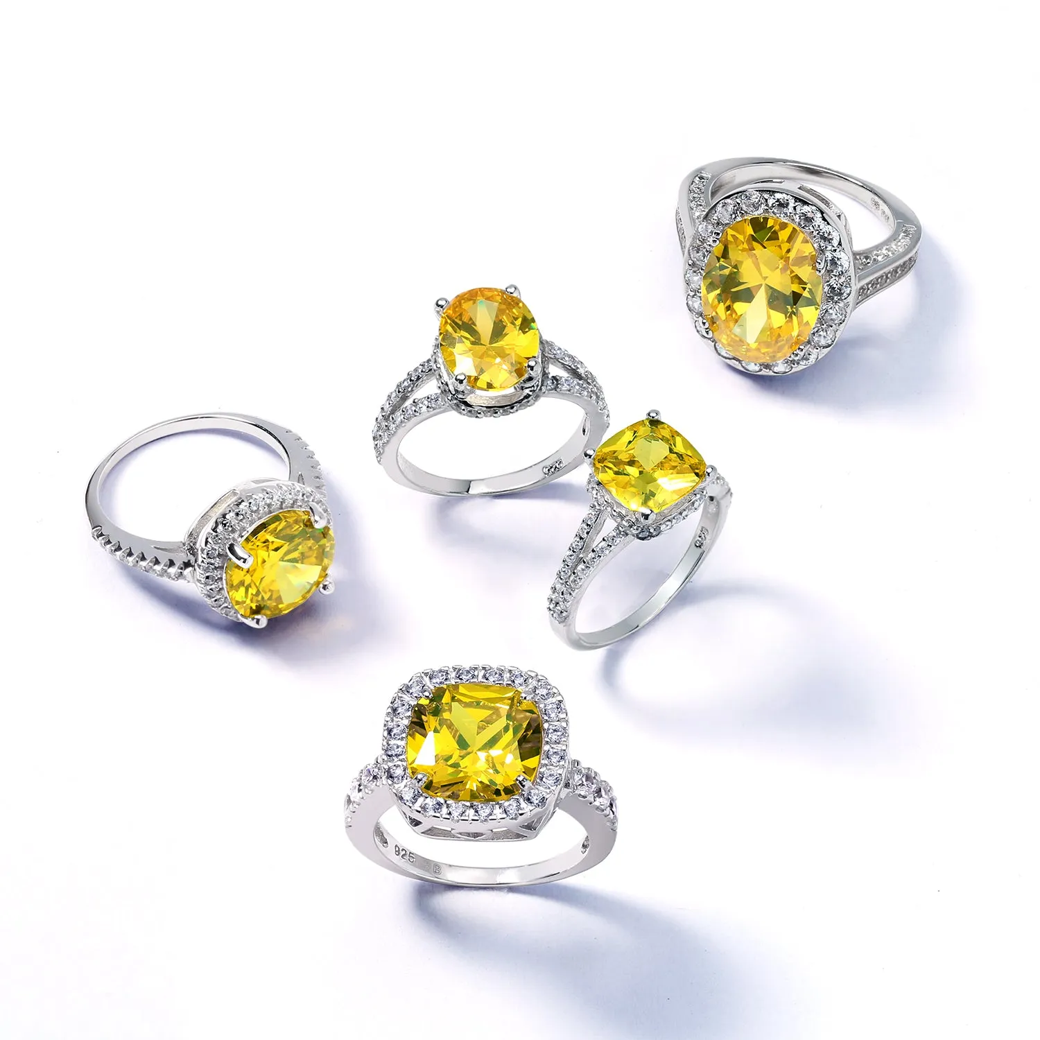 6CT Canary Yellow Oval Halo AAA CZ 925 Silver Engagement Ring with Pave Band