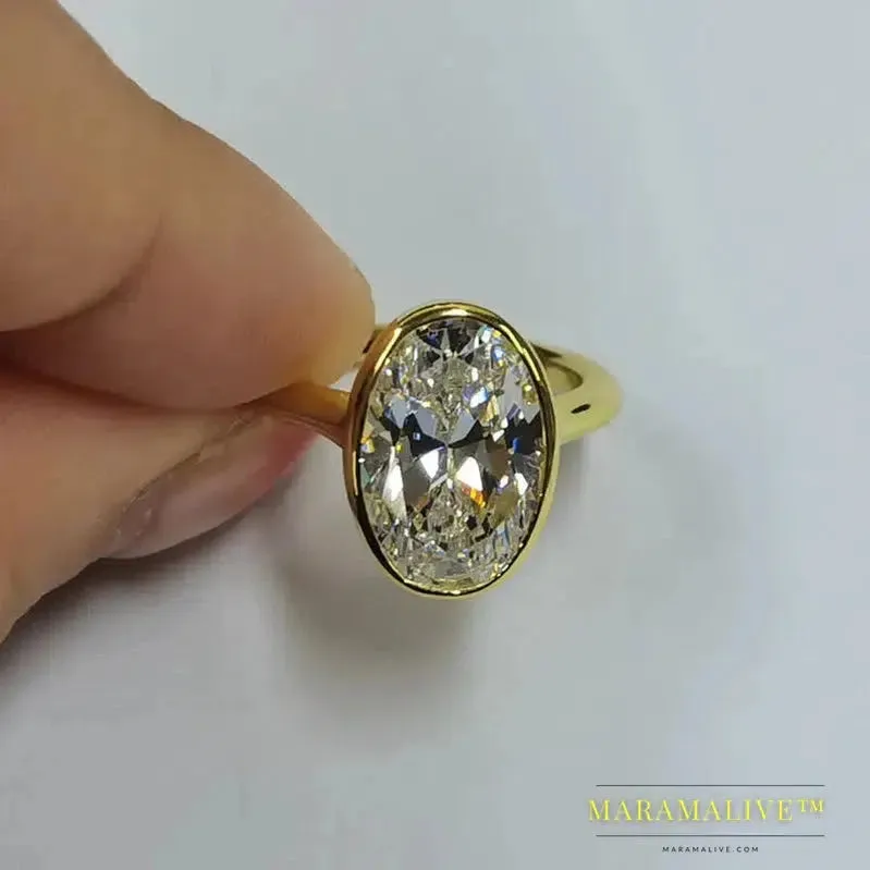 925 Sterling Silver Engagement Rings For Women Female Fashion Oval Zircon Solitaire Ring 14K Gold Plated Jewelry Gifts