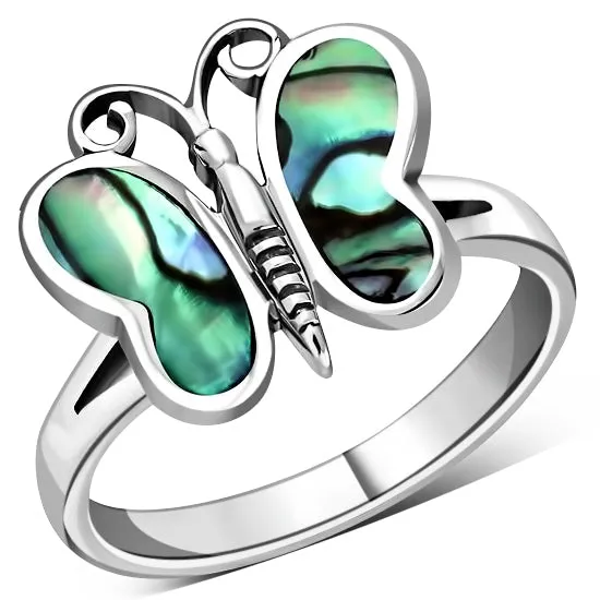 Abalone Shell Butterfly Silver Ring