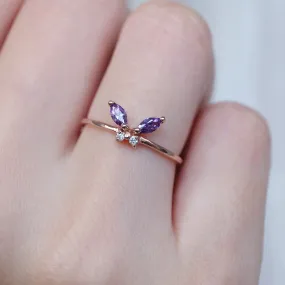 Amethyst Butterfly Rings - 14k Rose Gold Vermeil Rings - Amethyst Promise Rings