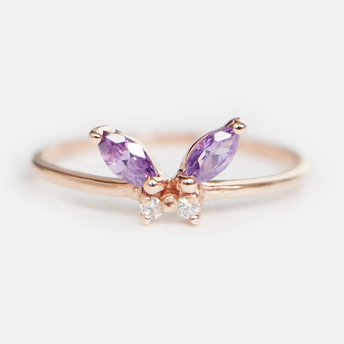 Amethyst Butterfly Rings - 14k Rose Gold Vermeil Rings - Amethyst Promise Rings