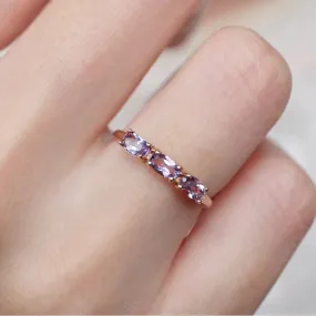 Amethyst Oval Cut Three Stone Ring - 14k Rose Gold Vermeil  Ring