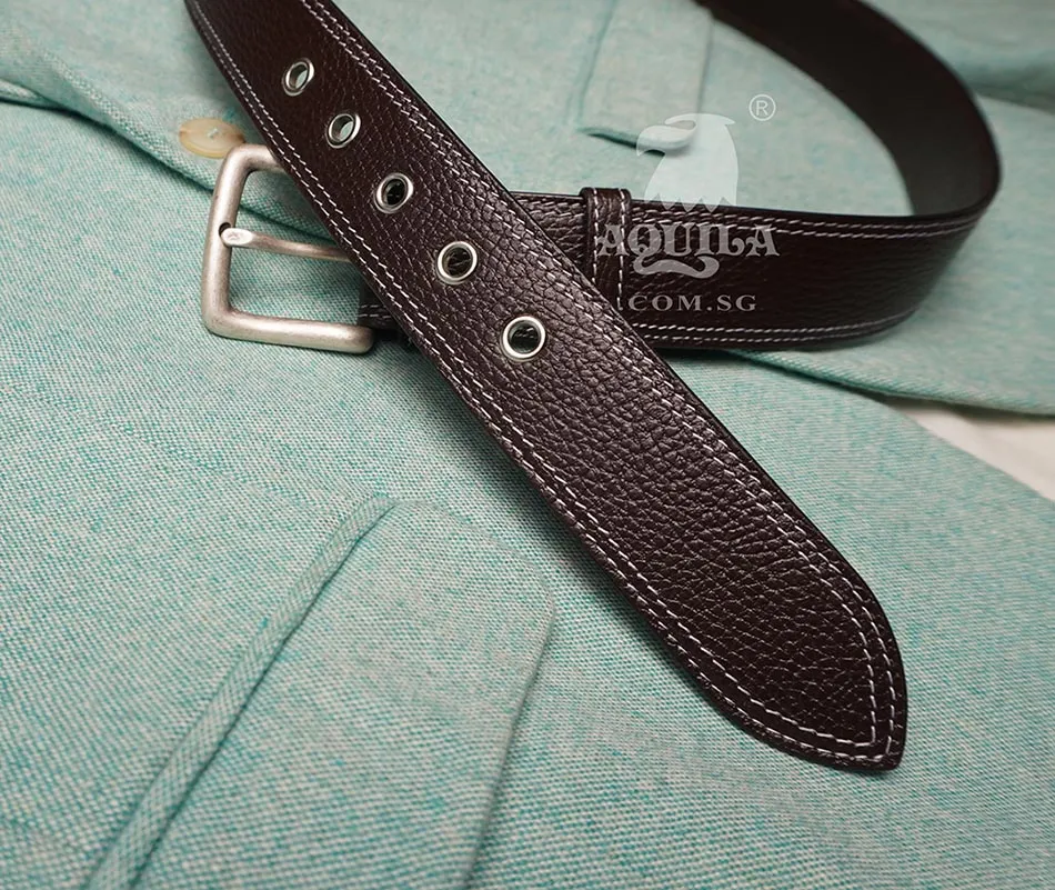 Aquila 40mm double stitch full grain leather belt with eyelets grommets (40503)