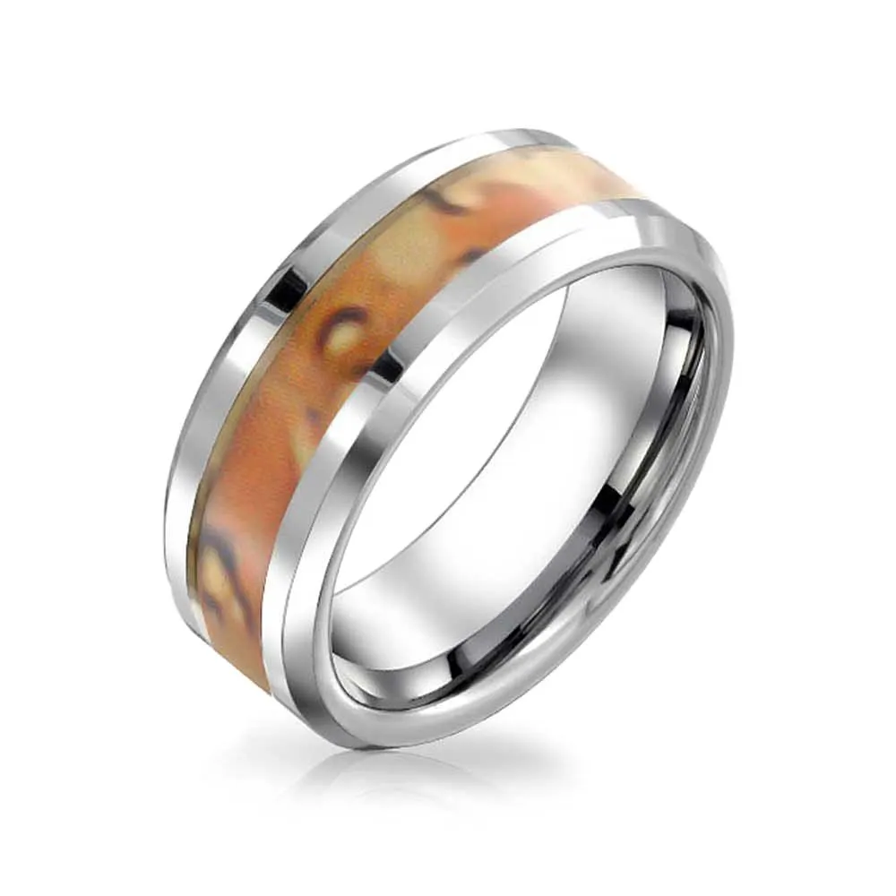 Army Military Camouflage Inlay Wedding Band Titanium Ring For Men 8MM