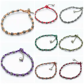 Assorted set of 10 Hand Made Fair Trade Anklet Waxed Cotton Silver Beads