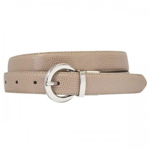 BELLA - Women's Beige and Black Leather Reversible Belt with Round Buckle