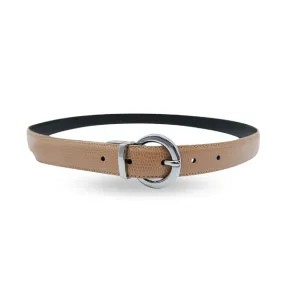 BELLA - Women's Beige and Black Leather Reversible Belt with Round Buckle