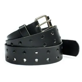 Black Leather Belt w/ Double Hole Detail