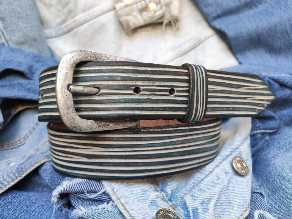 Blue Leather Belts - Unique Unisex Womens  Mens Accessories - Genuine Leather