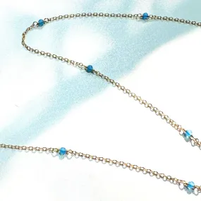 Blue Onyx Gemstone & Patterned Cable Gold-Filled Chain by the Foot