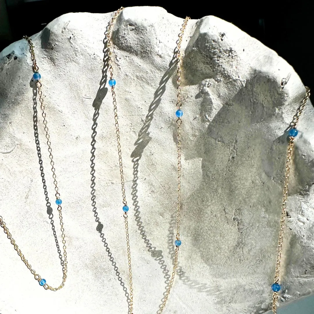 Blue Onyx Gemstone & Patterned Cable Gold-Filled Chain by the Foot