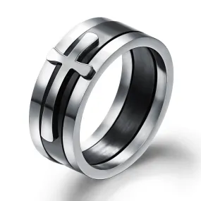 Brand New Black Ring Man Fashion Male Jewelry Accessories Wide Cool Cross Rings For Men Titanium Steel Mens Rings Anel