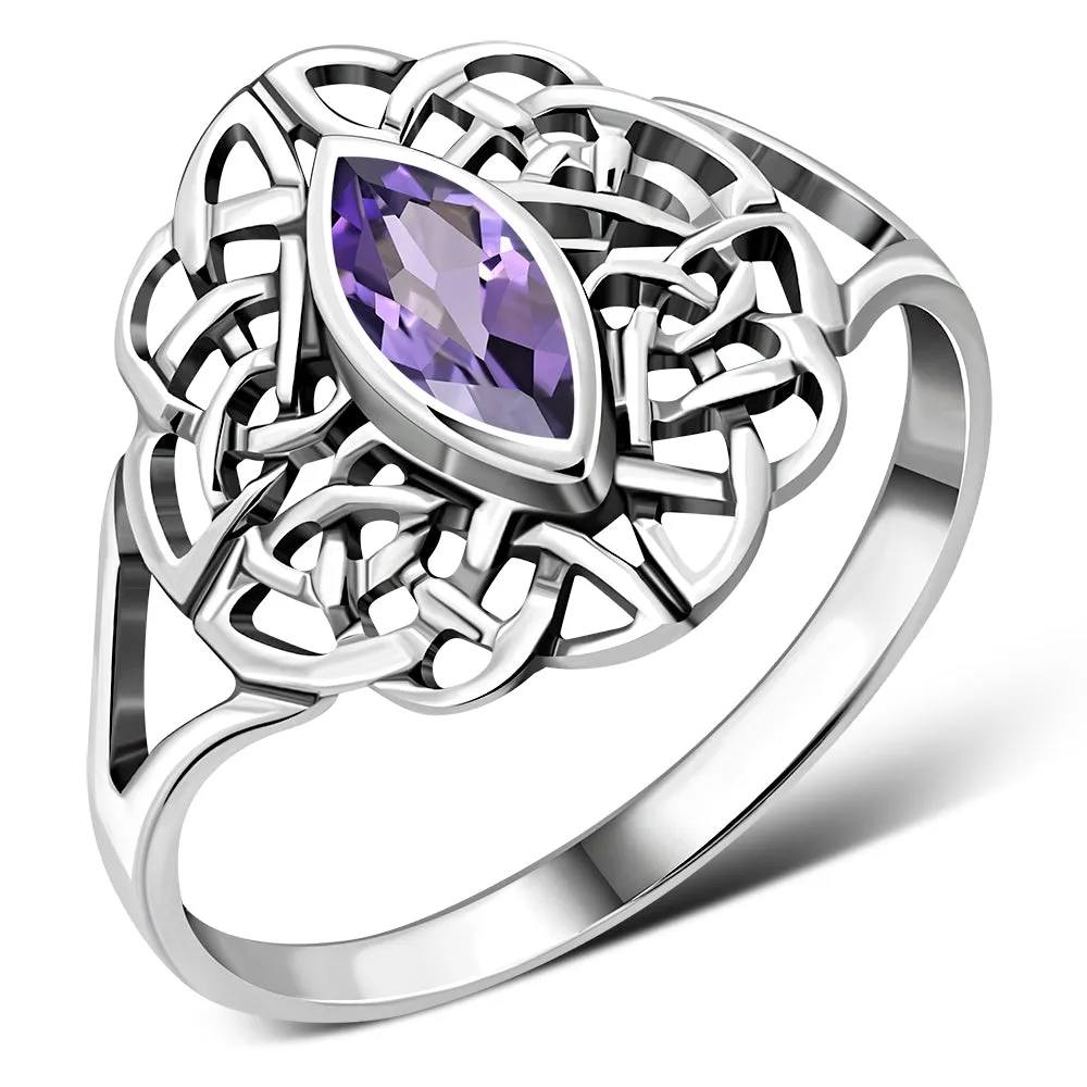 Celtic Knot Amethyst Stone Silver Ring