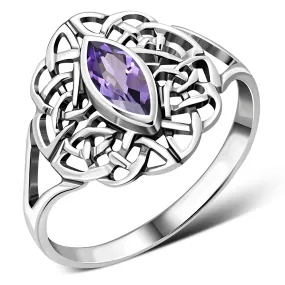 Celtic Knot Amethyst Stone Silver Ring