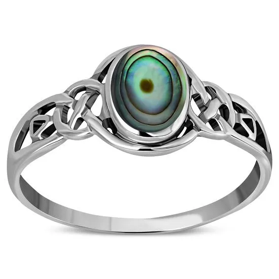 Celtic Silver Ring w/ Abalone Sea Shell