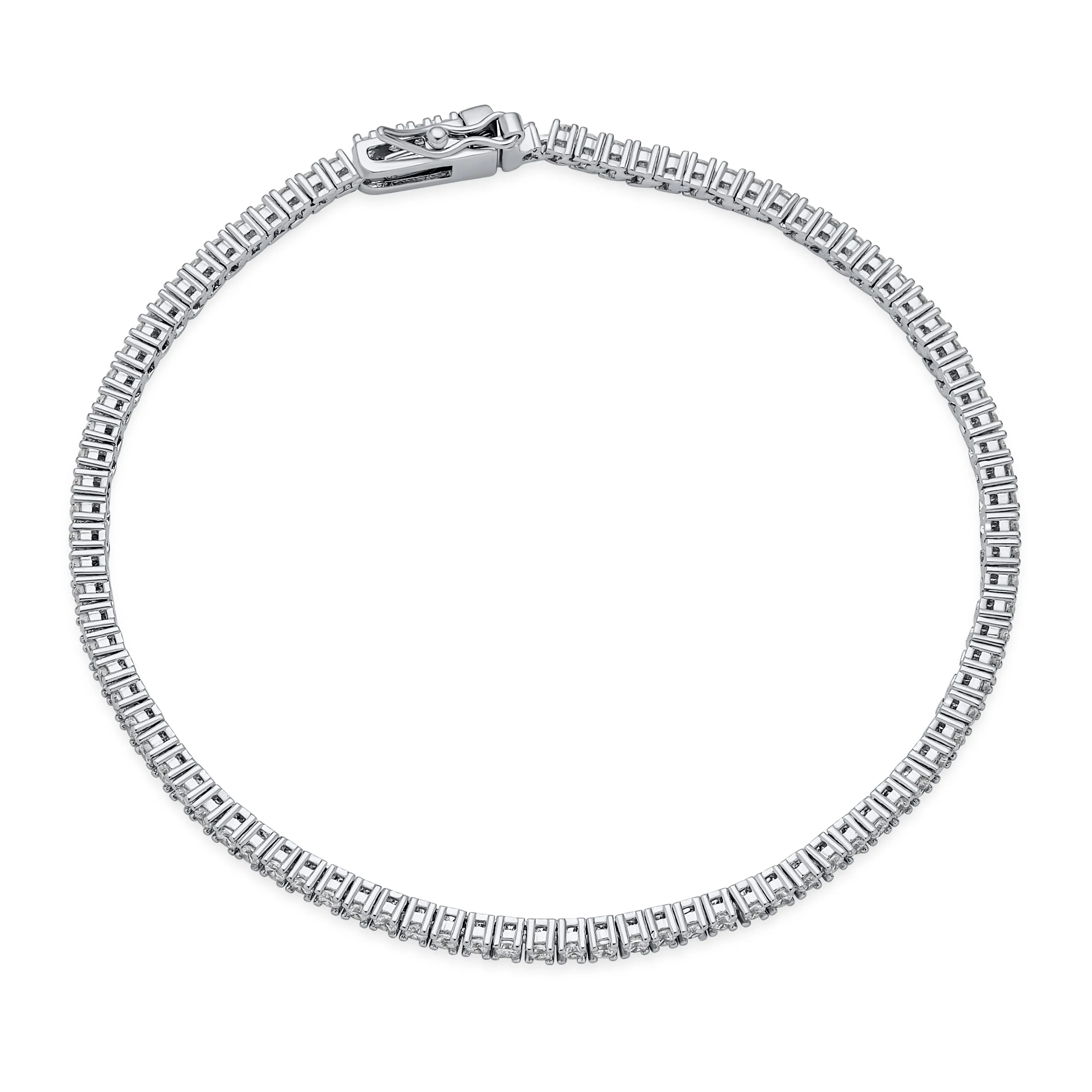 Classic Thin 2MM CZ Solitaire Tennis Anklet Ankle Bracelet Silver Plated 9 Inch