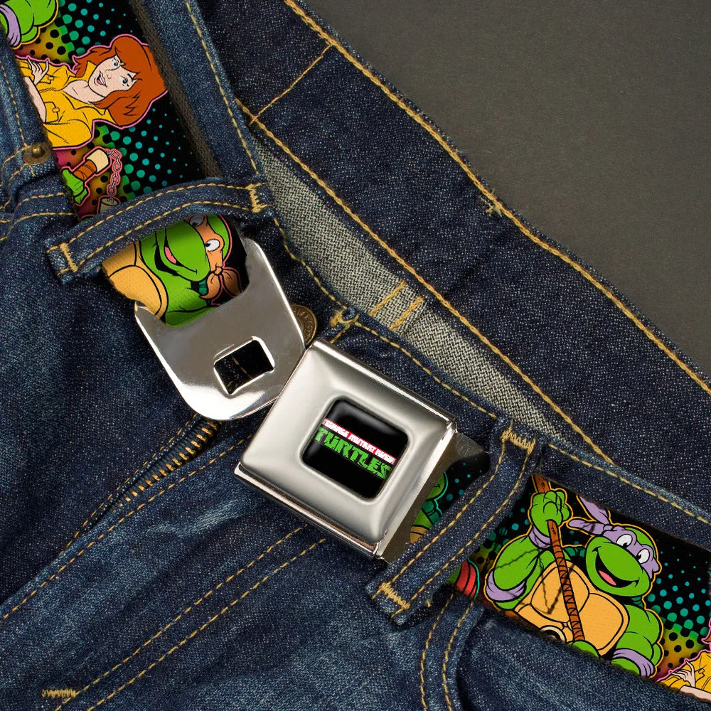 Classic TMNT Logo2 Full Color Seatbelt Belt - Classic TMNT Logo2/Turtles & April Pose Halftone Multi Color/Black Webbing