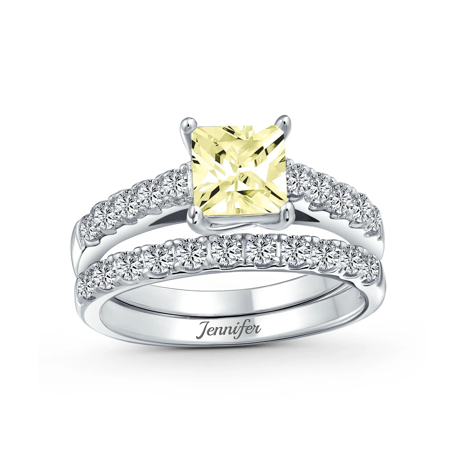 Cocktail Statement Ring: 3CT Canary Yellow CZ Princess Cut Solitaire with Pave Band