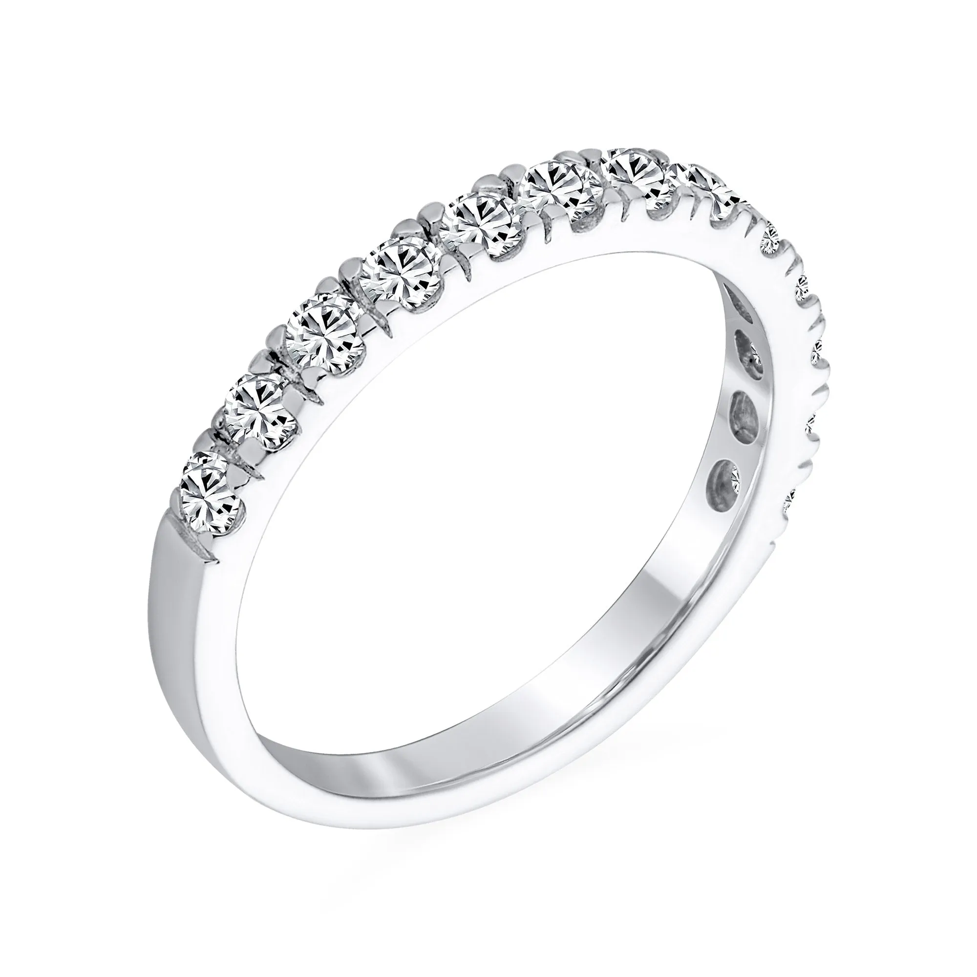 Cubic Zirconia Cocktail Statement Ring: Clear CZ Half Eternity Wedding Band