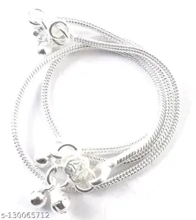 Elegant Silver-Plated Brass Anklets with Ghungroo for Women and Girls