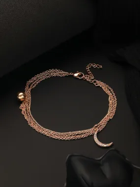 Gold-Plated Cz Studded Layered Cresent Shape Charm Anklet