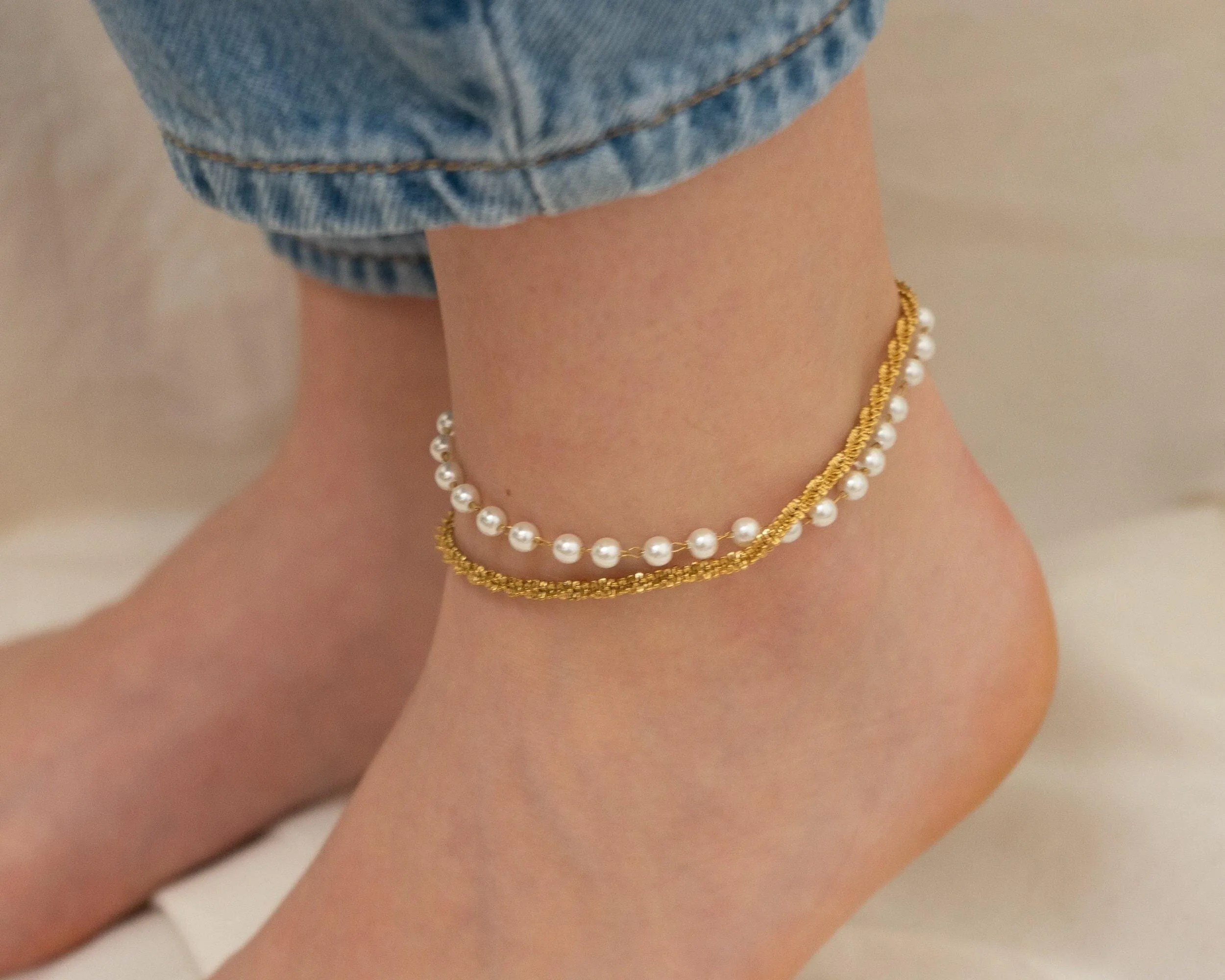 Gold Stainless Steel Popcorn Chain Anklet