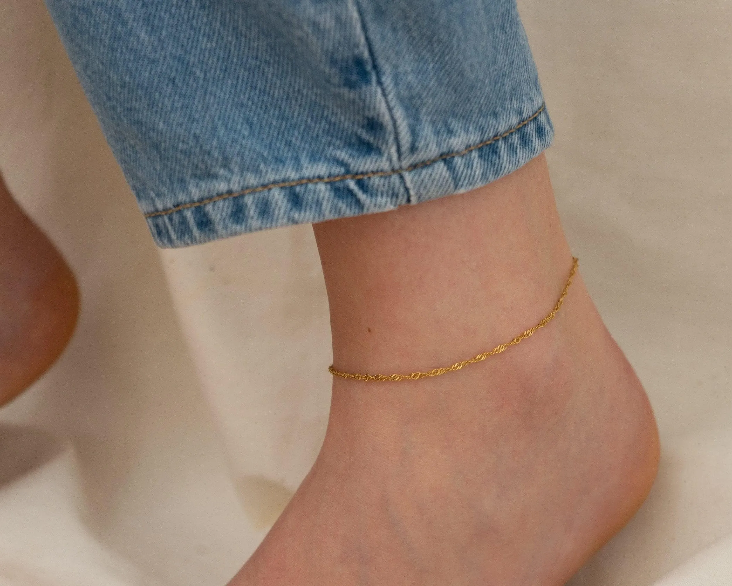 Gold Stainless Steel Twisted Chain Anklet