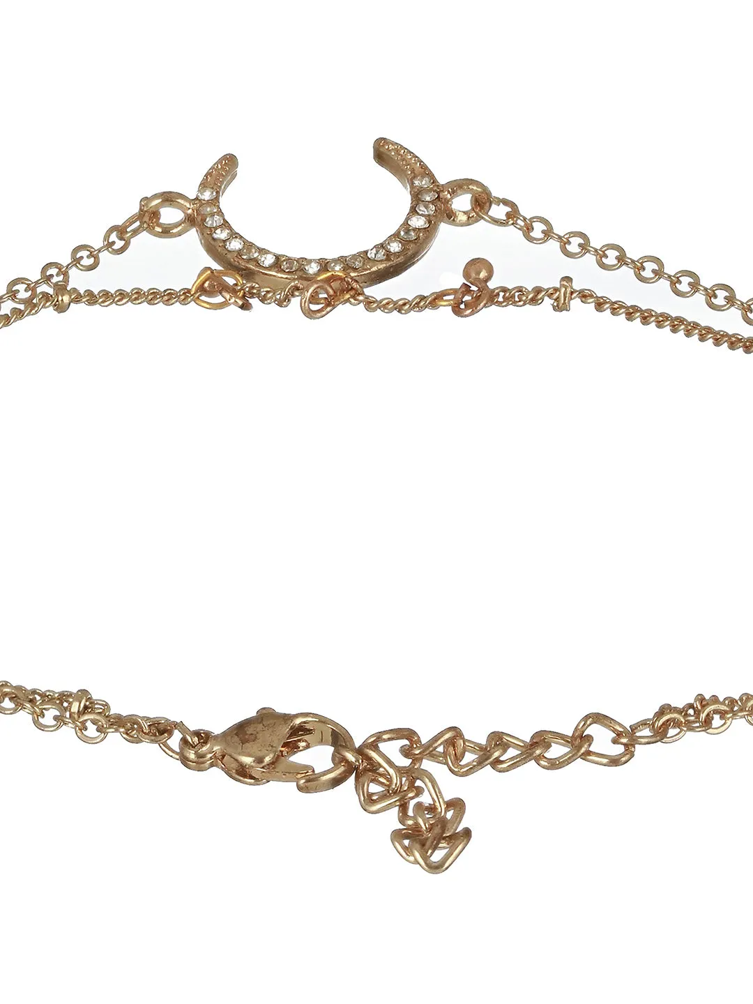 Gold Toned & Gold-Plated Cz Studded Layered Moon Charm Anklet