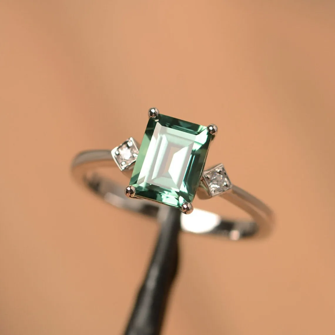 Green Sapphire Simple Promise Ring - 925 Sterling Silver Ring