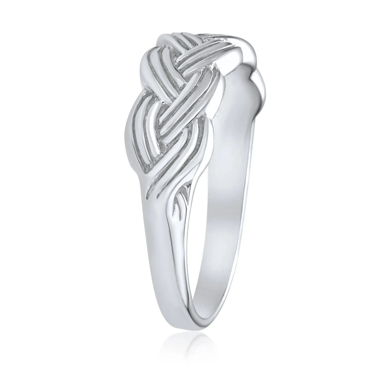 Half Braided Silver Ring with Wheat Weave and Twisted Rope Design Sterling