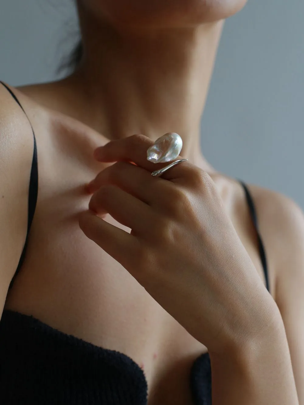 Large Baroque Pearl Open Ring