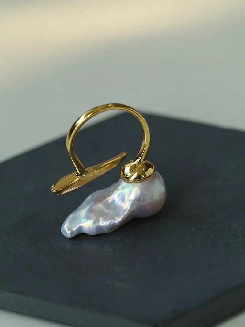 Large Baroque Pearl Open Ring