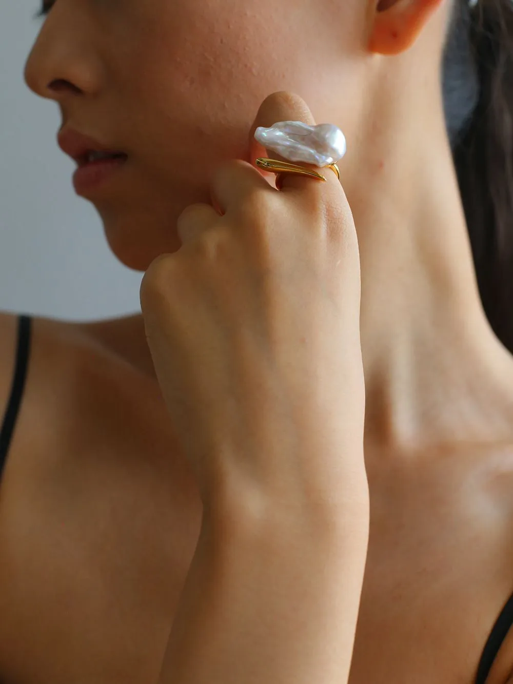 Large Baroque Pearl Open Ring