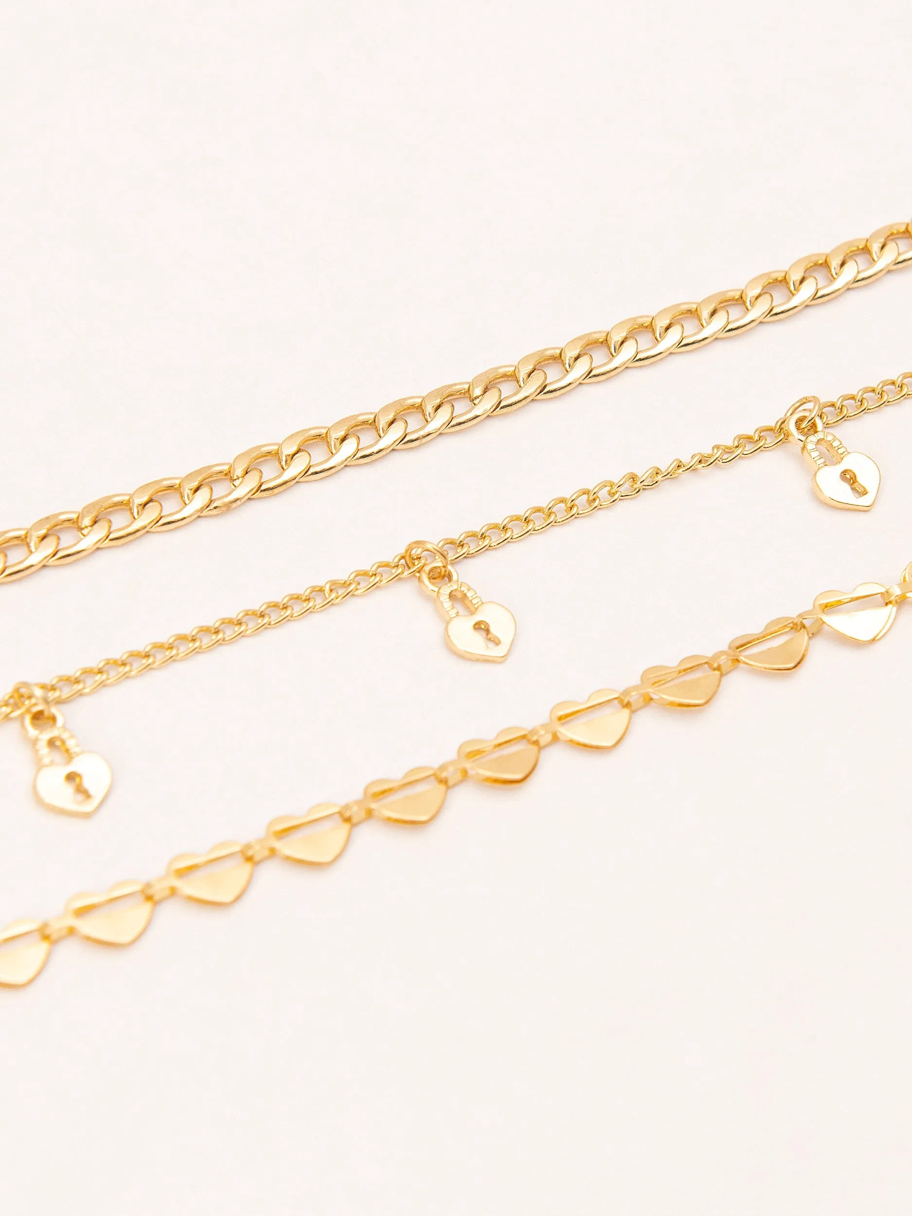 Locked Heart Anklet Set