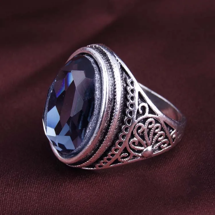 Luxury Purple Sapphire Ring Vintage Craft Flower Carved Fine Jewelry 925 Sterling Silver Rings For Women Lord Of Rings