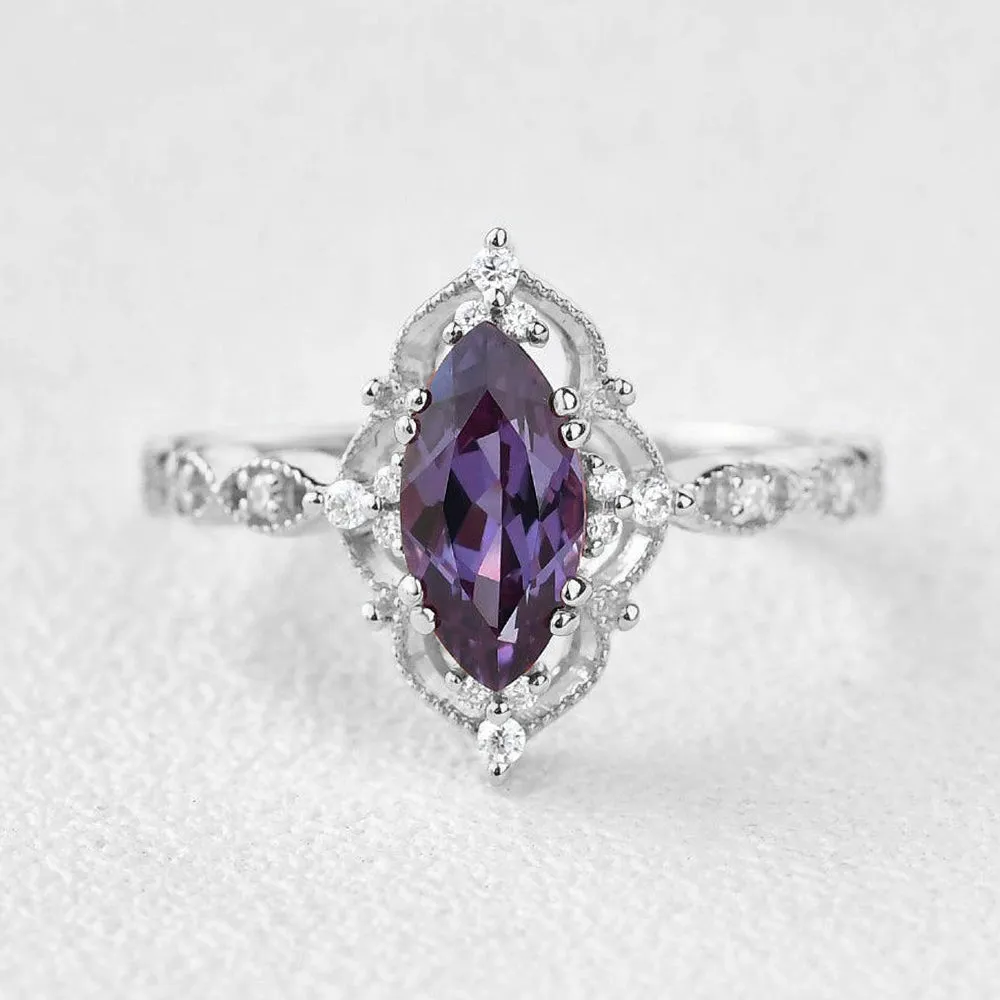 Marquise Cut Lab Alexandrite Art Deco Ring