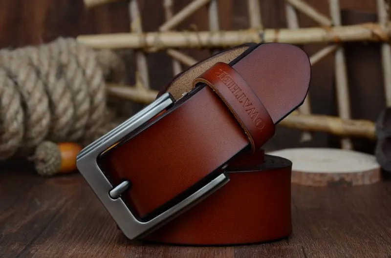 Men's genuine cow leather luxury strap belts (plate buckle)