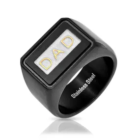 Mens Stainless Steel Black Band Square Signet Ring - Father's Day Gift Idea