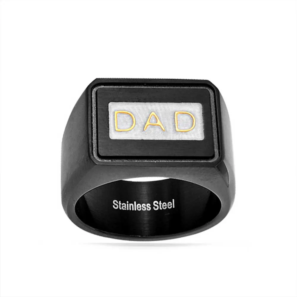 Mens Stainless Steel Black Band Square Signet Ring - Father's Day Gift Idea