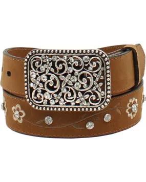 MF Western Ariat Girls Floral Embroidered Rhinestone Western Belt Style A1301644