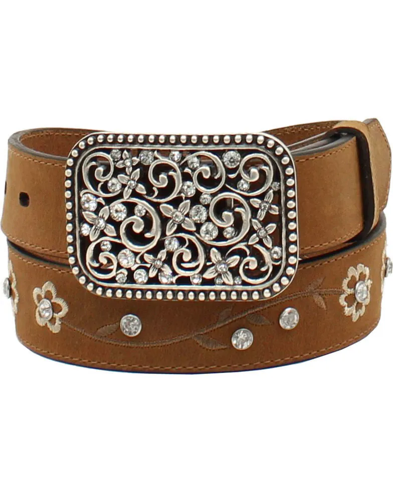 MF Western Ariat Girls Floral Embroidered Rhinestone Western Belt Style A1301644