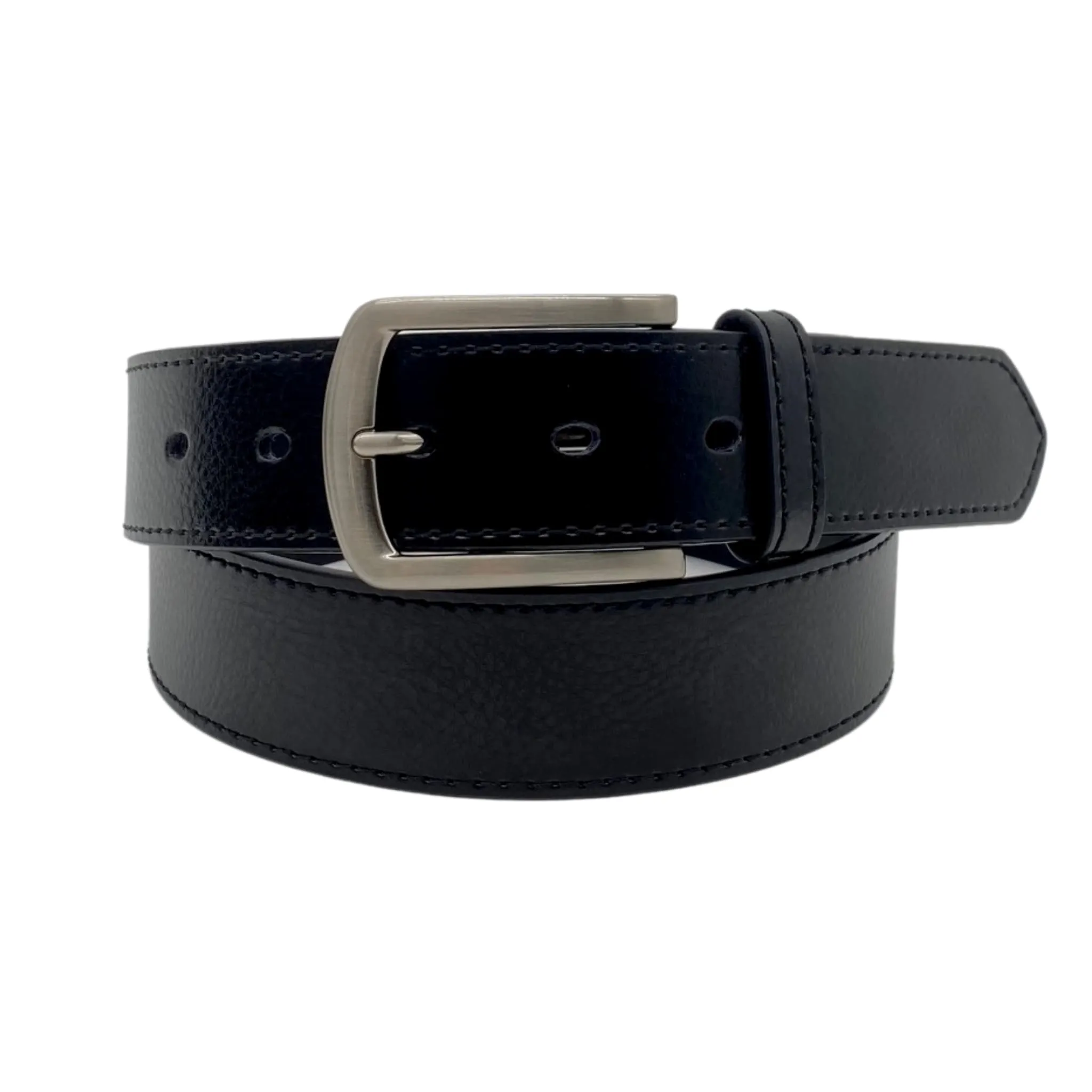 MICK - Men's Black Genuine Leather Belt with Silver Pin Buckle