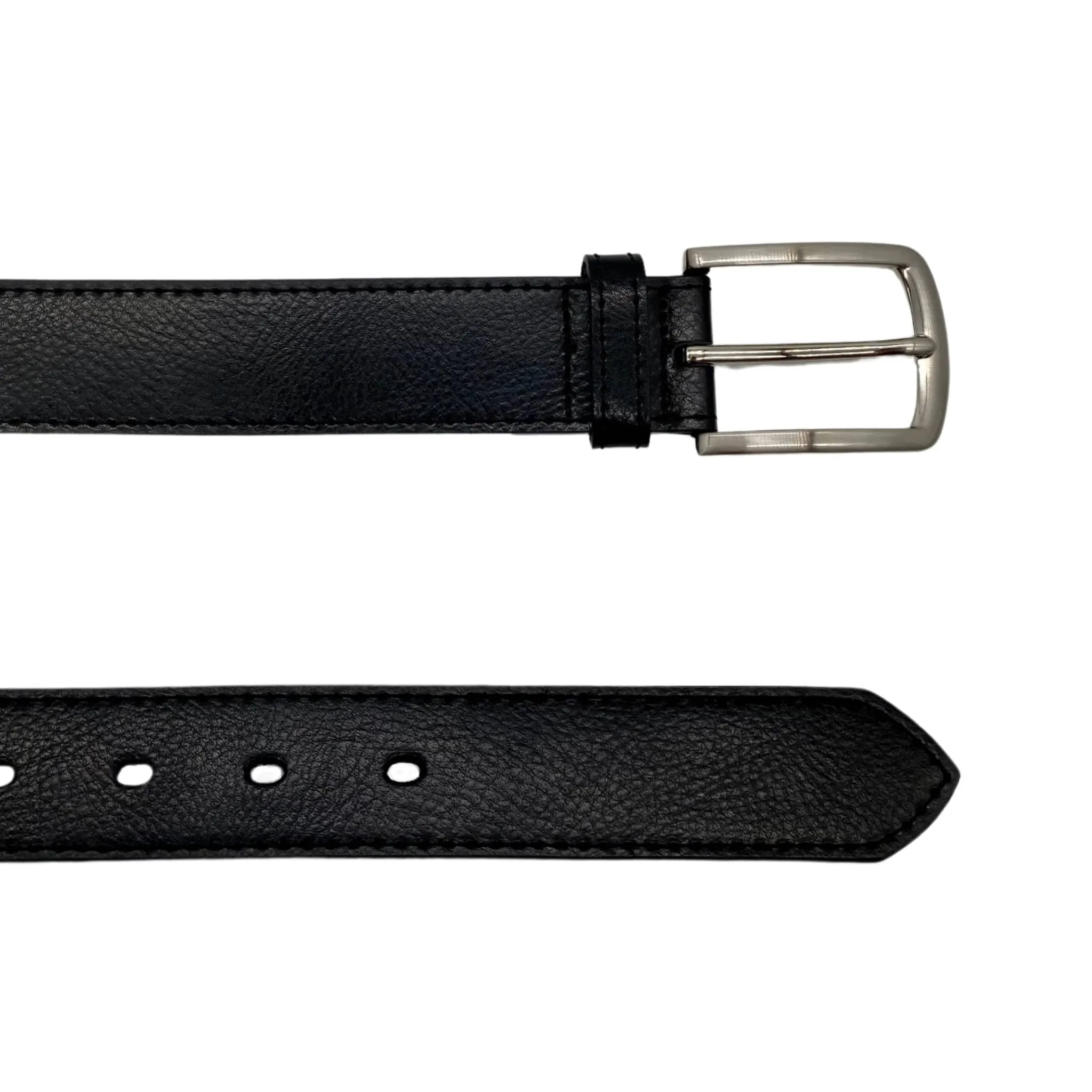 MICK - Men's Black Genuine Leather Belt with Silver Pin Buckle