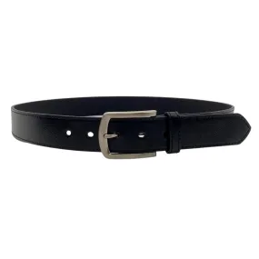 MICK - Men's Black Genuine Leather Belt with Silver Pin Buckle