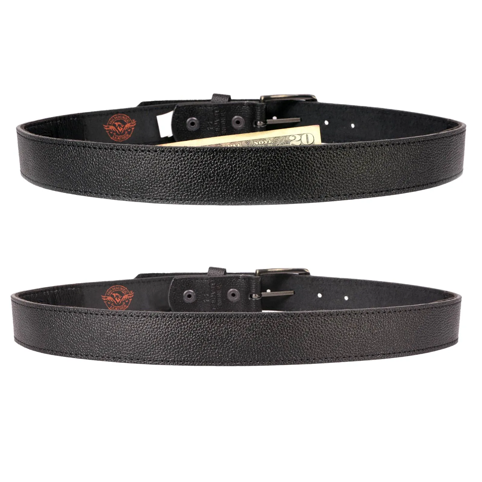 Milwaukee Leather MP7150 Men's Black Genuine Cowhide Leather Money Belt W/ Secure Front Buckle for Motorcycle Rider